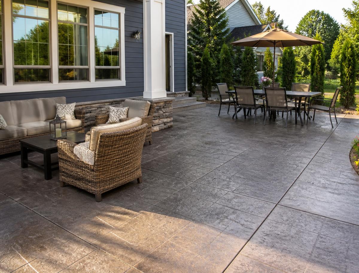 Finished outdoor concrete patio for residential living